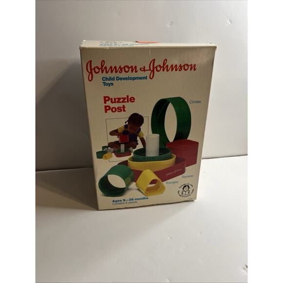 Vintage Johnson & Johnson Shape Puzzle Post Toy Problem Solving Playset 100% - Picture 1 of 8